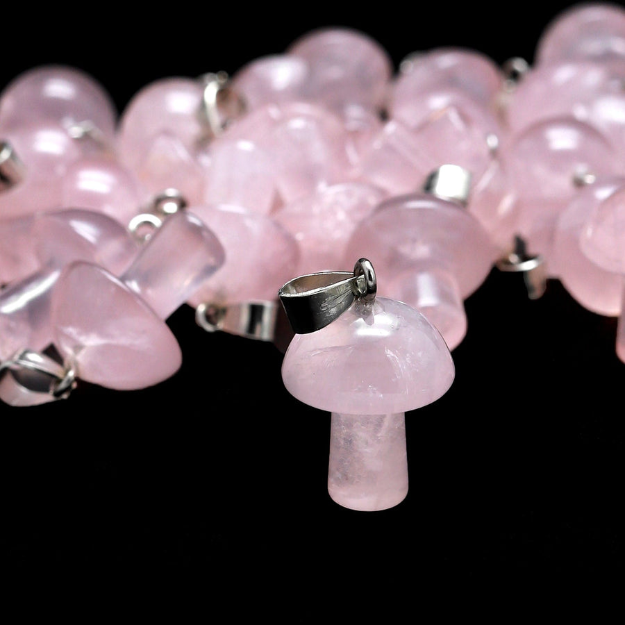 AAA Natural Pink Rose Quartz Gemstone Mushroom Pendant Natural Crystal Focal Bead