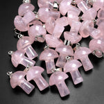 AAA Natural Pink Rose Quartz Gemstone Mushroom Pendant Natural Crystal Focal Bead