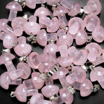 AAA Natural Pink Rose Quartz Gemstone Mushroom Pendant Natural Crystal Focal Bead