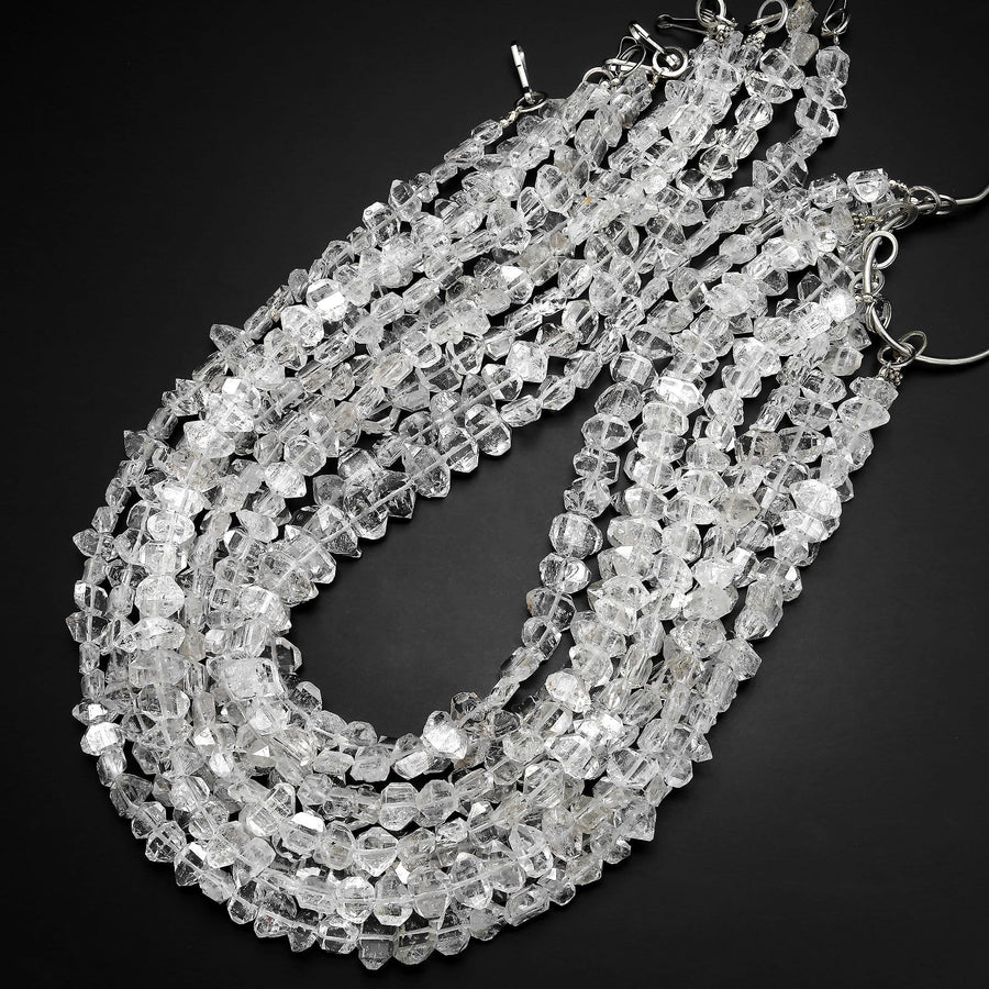 Extremely Rare AAA Grade Super Clear Natural Herkimer Diamond Quartz Flat Beads 8mm 10mm 12mm 12mm Double Pointed Quartz 16" Strand