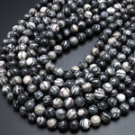 Natural Black Spider Web Jasper Round Beads 4mm 6mm 8mm 10mm 15.5" Strand