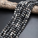 Natural Black Spider Web Jasper Round Beads 4mm 6mm 8mm 10mm 15.5" Strand