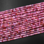 AA Real Genuine Natural Pink Ruby Gemstone Faceted 3mm 4mm Rondelle Beads 15.5" Strand