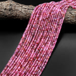 AA Real Genuine Natural Pink Ruby Gemstone Faceted 3mm 4mm Rondelle Beads 15.5" Strand