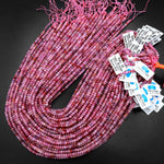AA Real Genuine Natural Pink Ruby Gemstone Faceted 3mm 4mm Rondelle Beads 15.5" Strand