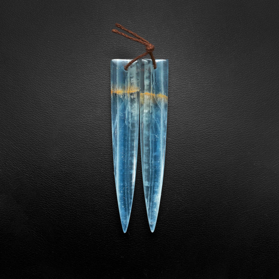 Rare Natural Argentina Lemurian Aquatine Blue Calcite Earring Pairs Cabochon Dagger Long Modern Triangle Shape Drilled Matched Bead