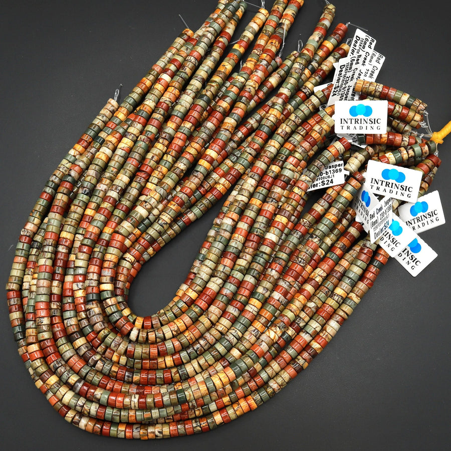 AAA Natural Red Creek Jasper Beads 4mm 6mm 8mm Heishi Rondelle Disc Aka Multicolor Picasso Jasper 15.5" Strand