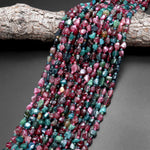 Natural Pink Tourmaline Blue Indicolite Freeform Pebble Nugget Beads Gemstone 15.5" Strand