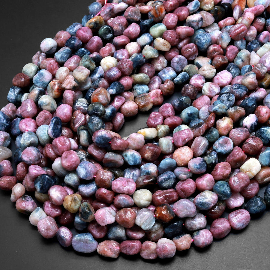 Natural Pink Blue Paraiba Tourmaline Freeform Pebble Nugget Beads Gemstone 15.5" Strand