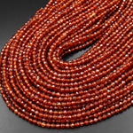 AAA Natural Orange Hessonite Garnet Faceted 2mm 3mm 4mm Round Beads Micro Diamond Cut Gemstone 15.5" Strand