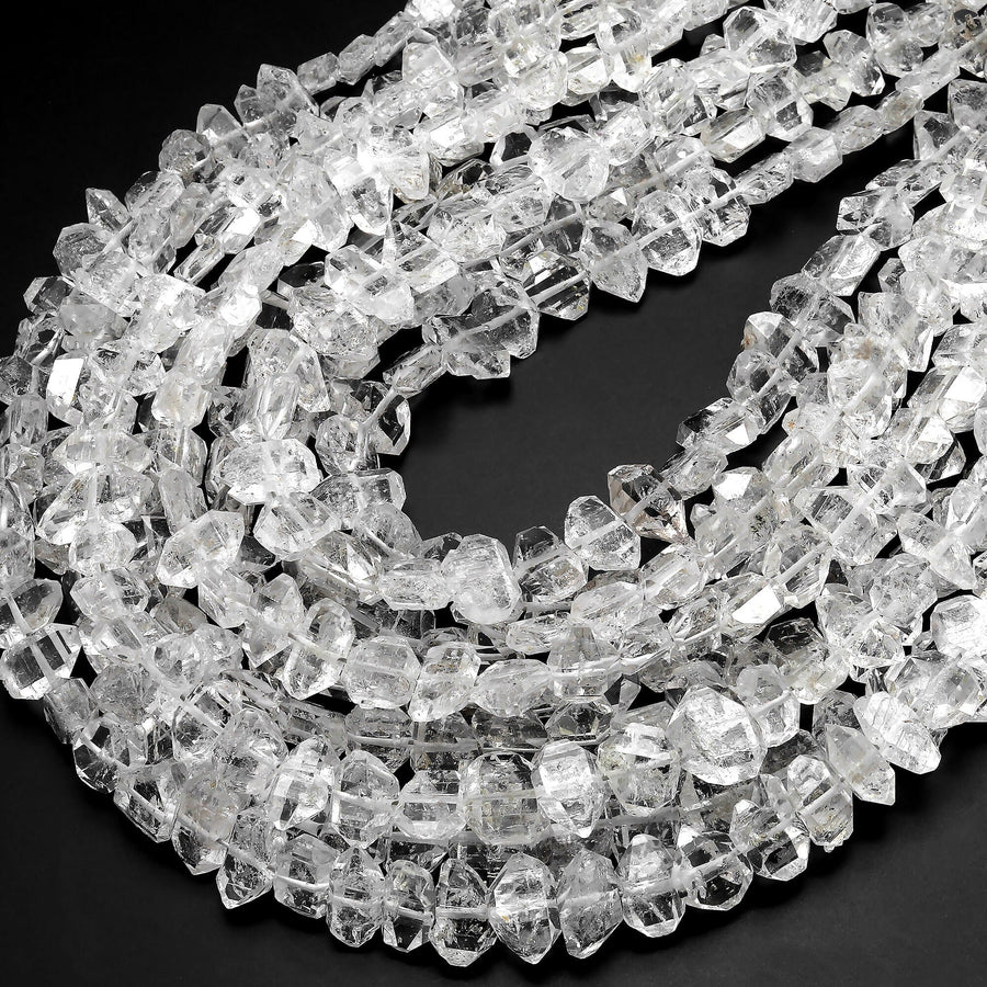 Extremely Rare AAA Grade Super Clear Natural Herkimer Diamond Quartz Flat Beads 8mm 10mm 12mm 12mm Double Pointed Quartz 16" Strand