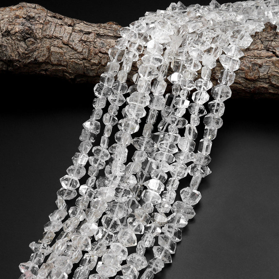 Extremely Rare AAA Grade Super Clear Natural Herkimer Diamond Quartz Flat Beads 8mm 10mm 12mm 12mm Double Pointed Quartz 16" Strand