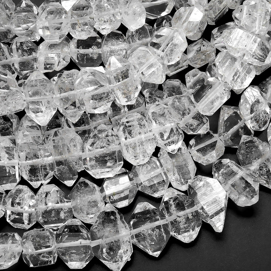 Extremely Rare AAA Grade Super Clear Natural Herkimer Diamond Quartz Flat Beads 8mm 10mm 12mm 12mm Double Pointed Quartz 16" Strand