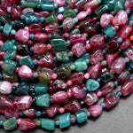 Natural Pink Tourmaline Blue Indicolite Freeform Pebble Nugget Beads Gemstone 15.5" Strand