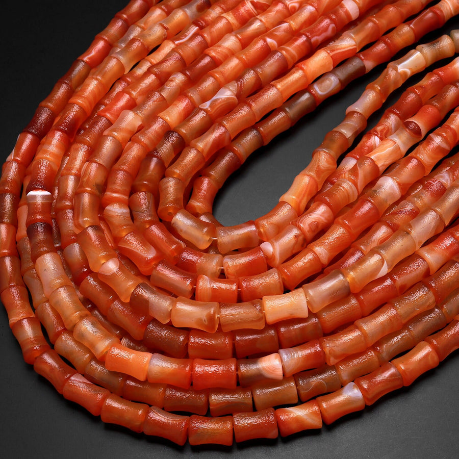 AAA Orange Gobi Agate Bamboo Stem Tube Beads 15.5" Strand