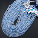 AAA Translucent Faceted Natural Blue Aquamarine Rondelle Beads 4mm 15.5" Strand
