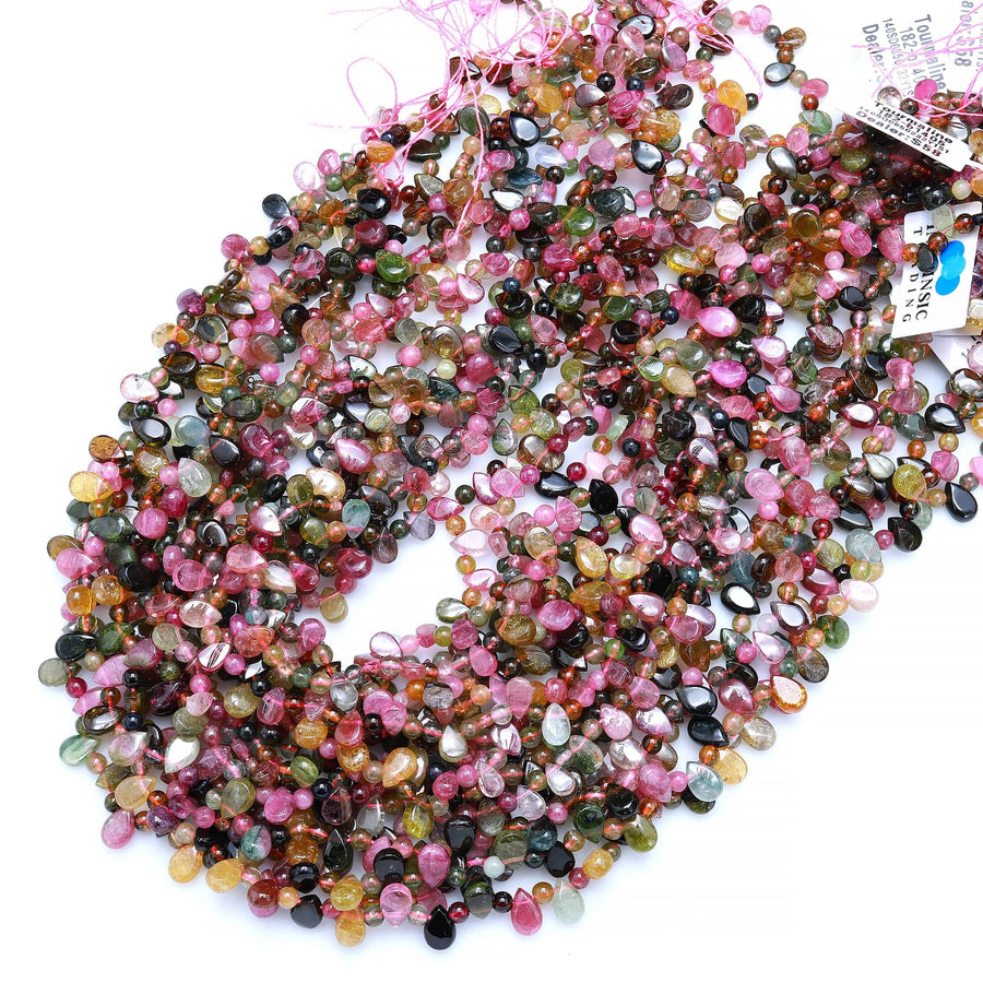 AAA Tourmaline Smooth Teardrop Beads Natural Multicolor Watermelon Pink Green Yellow Gemstone 15.5" Strand