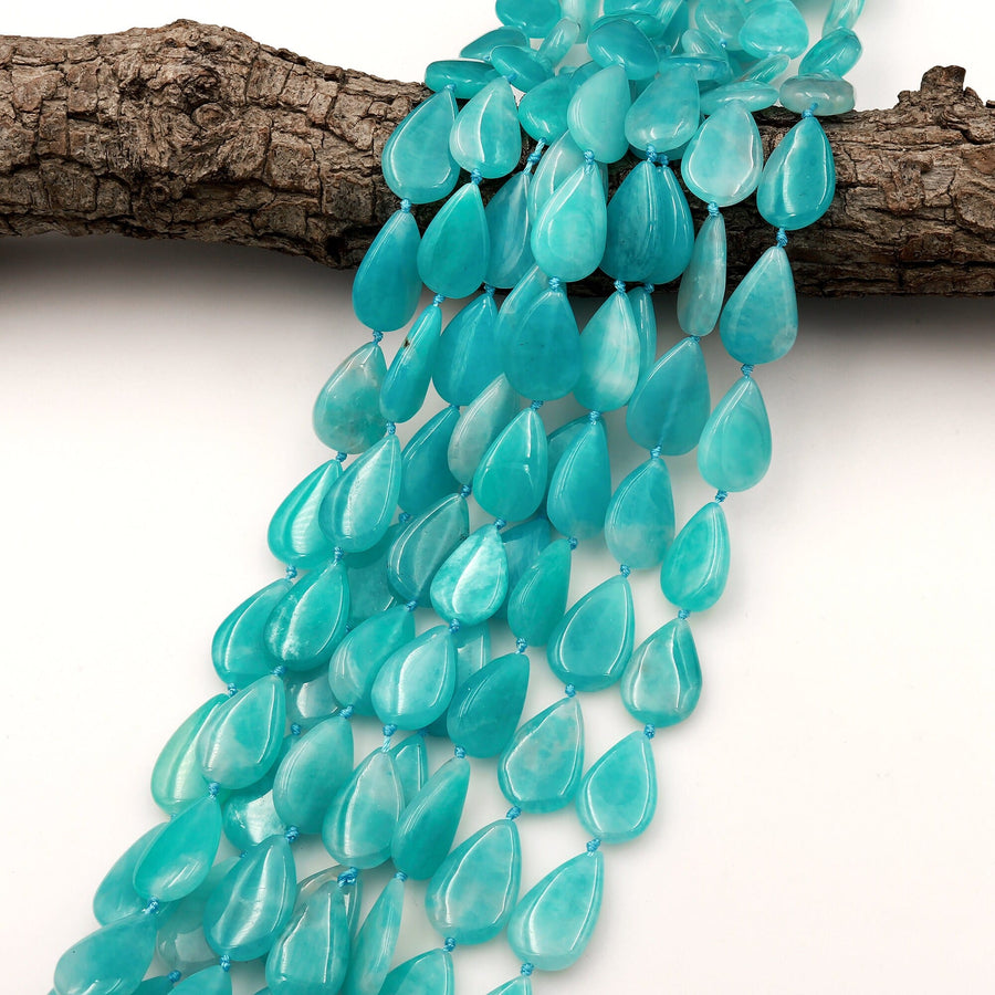 AAA Natural Peruvian Amazonite Smooth Teardrop Beads 15.5" Strand