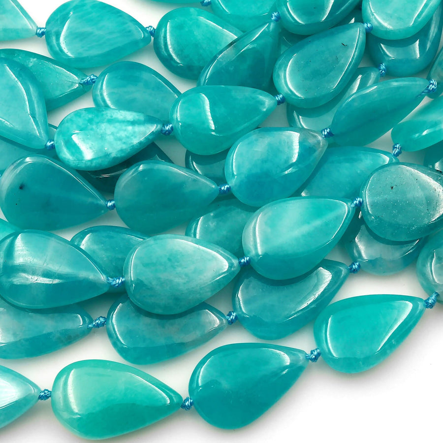 AAA Natural Peruvian Amazonite Smooth Teardrop Beads 15.5" Strand