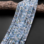 Faceted Natural Aquamarine 5mm 6mm Rondelle Beads Micro Laser Diamond Cut Real Genuine Gemstone 15.5" Strand