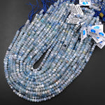 Faceted Natural Aquamarine 5mm 6mm Rondelle Beads Micro Laser Diamond Cut Real Genuine Gemstone 15.5" Strand