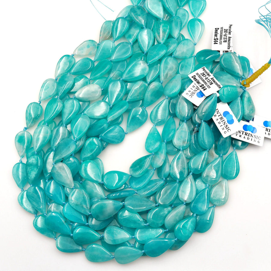 AAA Natural Peruvian Amazonite Smooth Teardrop Beads 15.5" Strand