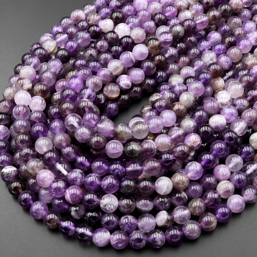 Natural Purple Flower Amethyst 4mm 5mm 6mm 8mm 10mm Smooth Round Beads 15.5" Strand