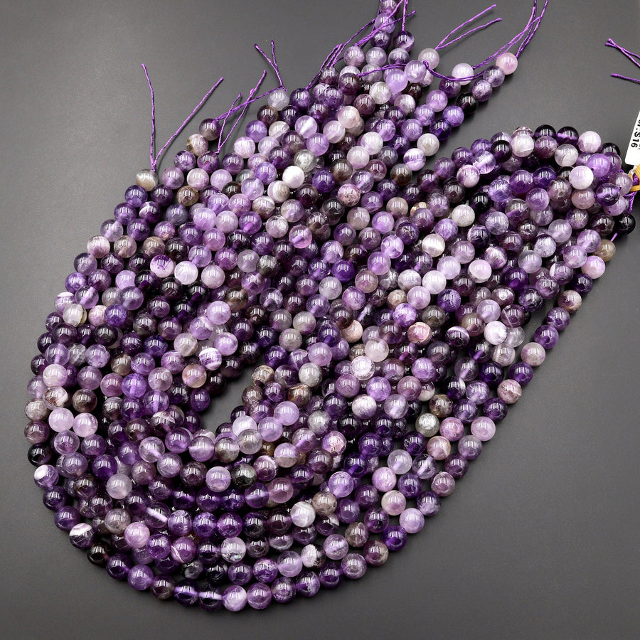 Natural Purple Flower Amethyst 4mm 5mm 6mm 8mm 10mm Smooth Round Beads 15.5" Strand