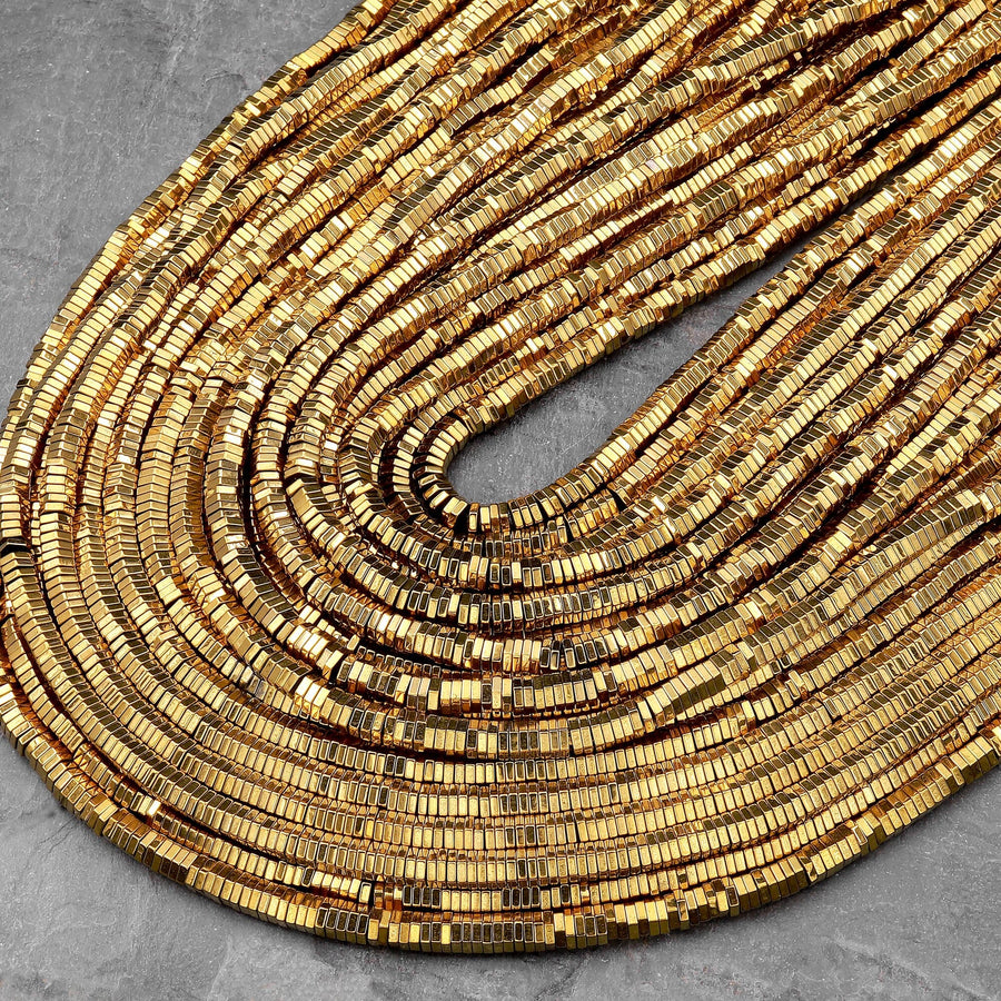 Titanium Gold Hematite Hexagon Beads Center Drilled Faceted Spacers 2mm 3mm 4mm 6mm 15.5" Strand