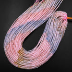 Micro Faceted Natural Multicolor Blue Aquamarine Pink Morganite 4mm Rondelle Beads 15.5" Strand