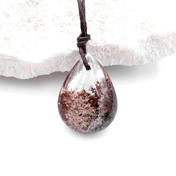 Natural Lodalite Phantom Quartz Puffy Teardrop Pendant Gemstone Focal Bead A2