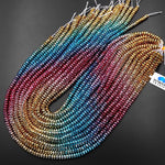 Gradient Rainbow Ombre Fantasy Colors Hematite Faceted Rondelle Beads Metallic Titanium Gold Blue Green Rose Pink 4mm 6mm 8mm 15.5" Strand
