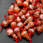 AAA Natural Gemstone Guru Beads Three Holes T-Beads Mala Making 3 Holes Prayer Beads Cones 10mm Banded Orange Agate