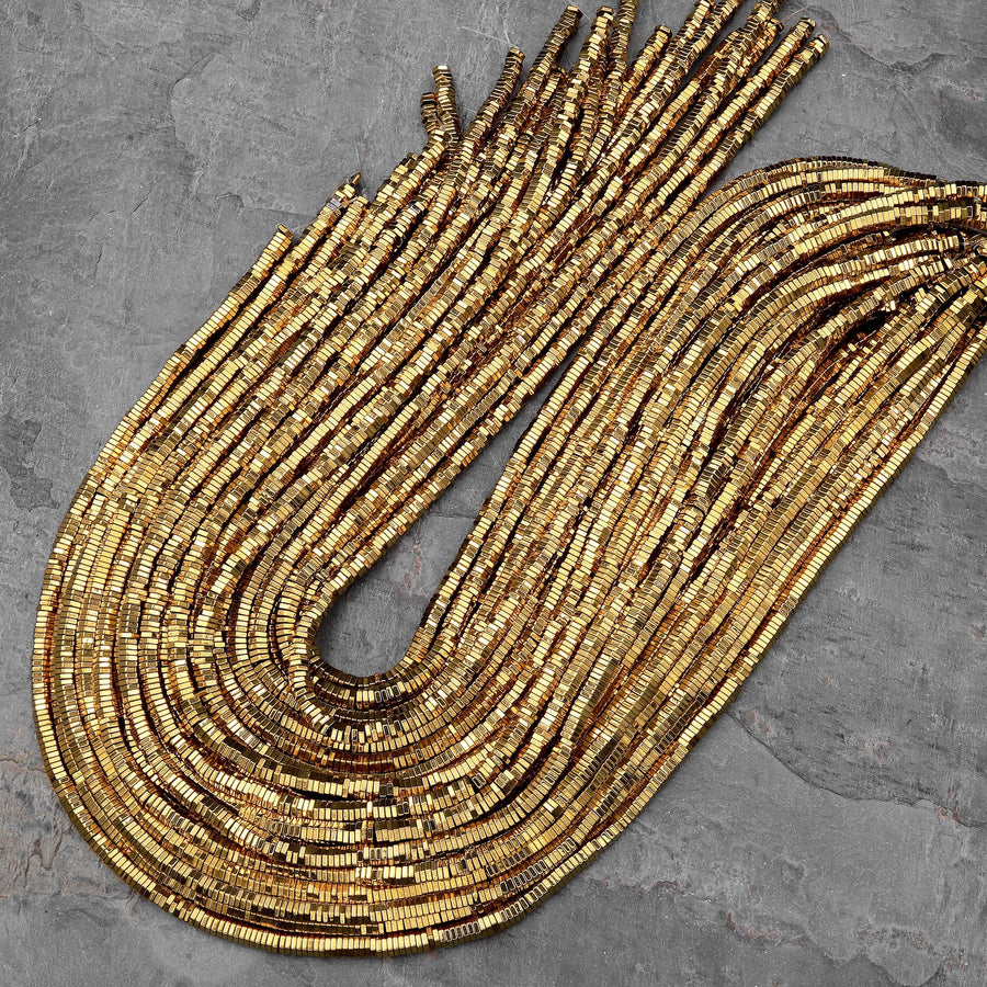 Titanium Gold Hematite Hexagon Beads Center Drilled Faceted Spacers 2mm 3mm 4mm 6mm 15.5" Strand