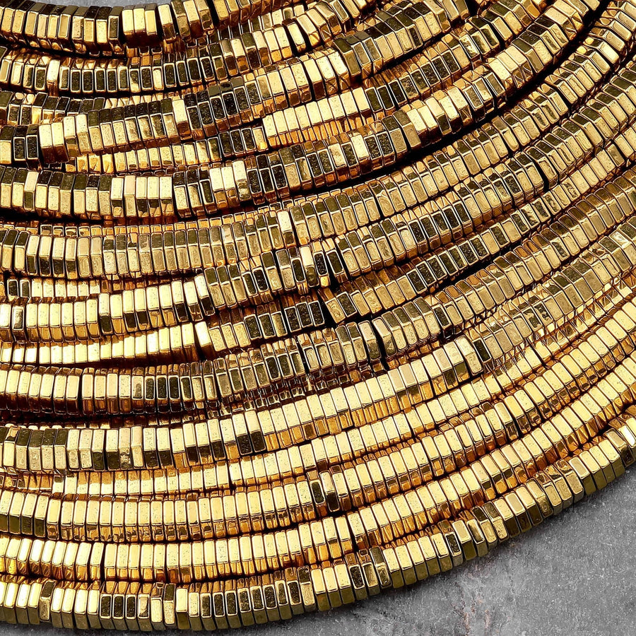 Titanium Gold Hematite Hexagon Beads Center Drilled Faceted Spacers 2mm 3mm 4mm 6mm 15.5" Strand