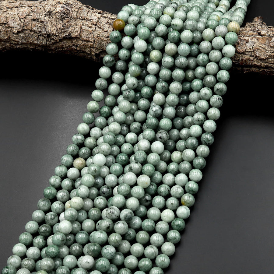 Natural Burma Green Jade 4mm 6mm 8mm 10mm Round Beads 15.5" Strand