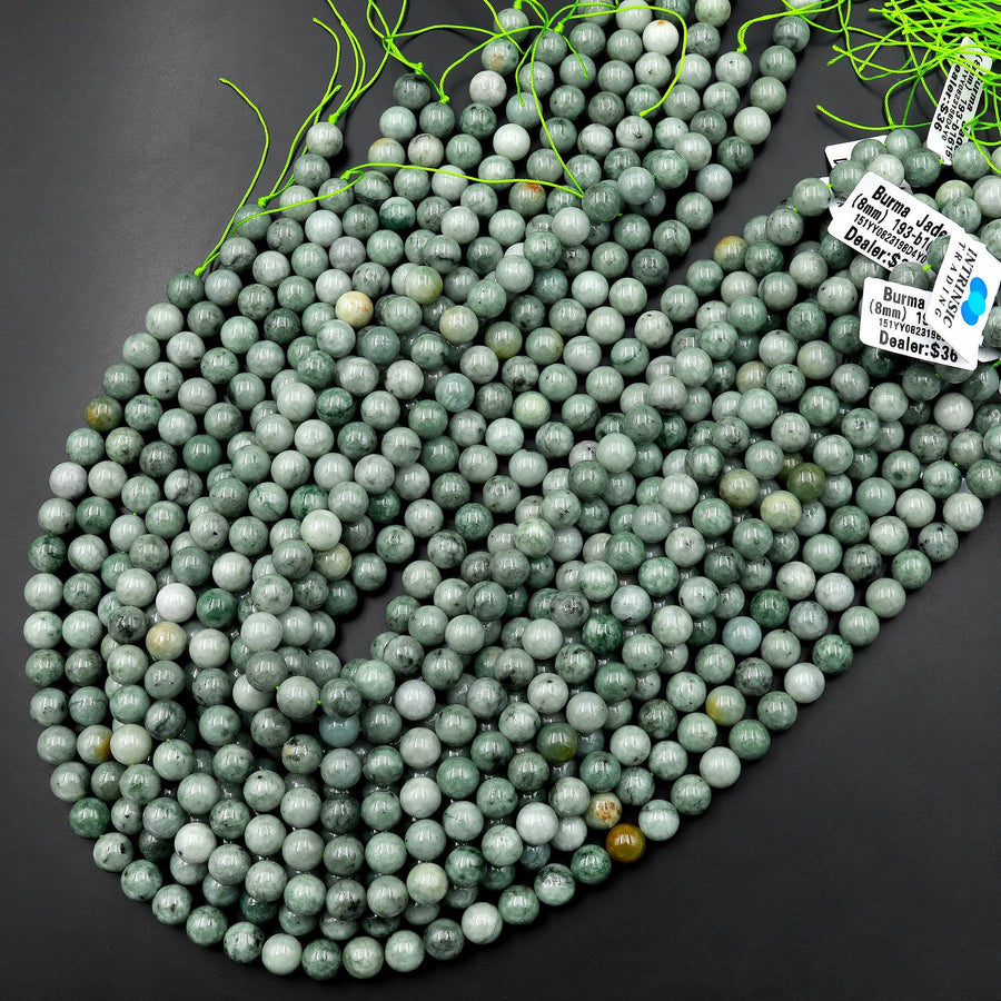 Natural Burma Green Jade 4mm 6mm 8mm 10mm Round Beads 15.5" Strand