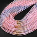 Micro Faceted Natural Multicolor Blue Aquamarine Pink Morganite 4mm Rondelle Beads 15.5" Strand