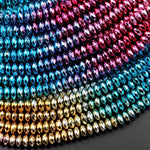 Gradient Rainbow Ombre Fantasy Colors Hematite Faceted Rondelle Beads Metallic Titanium Gold Blue Green Rose Pink 4mm 6mm 8mm 15.5" Strand