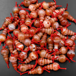 AAA Natural Gemstone Guru Beads Three Holes T-Beads Mala Making 3 Holes Prayer Beads Cones 10mm Banded Orange Agate