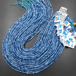 AAA Micro Faceted Natural Blue Santa Maria Aquamarine 3mm 4mm 5mm Round Beads 15.5" Strand