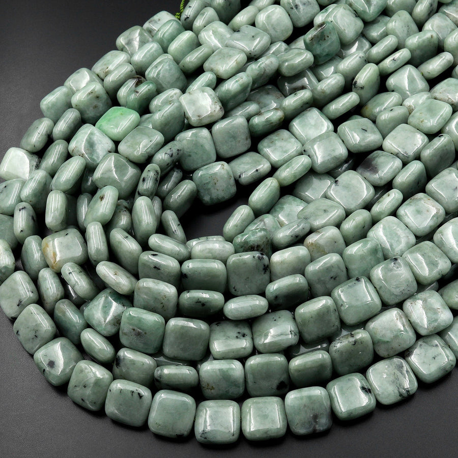 Natural Burmese Jade Square Beads 8mm 10mm 12mm Gemstone 15.5" Strand