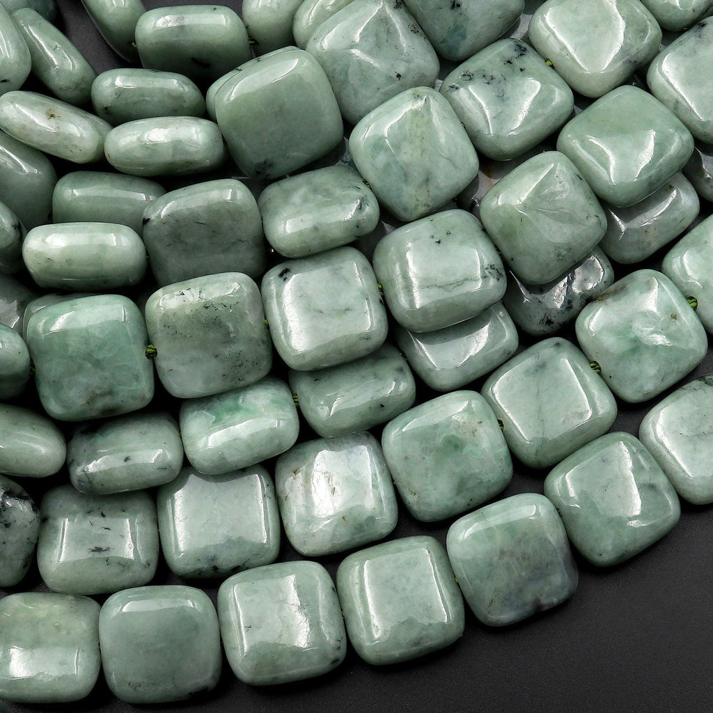 Natural Burmese Jade Square Beads 8mm 10mm 12mm Gemstone 15.5" Strand