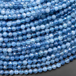 AAA Micro Faceted Natural Blue Santa Maria Aquamarine 3mm 4mm 5mm Round Beads 15.5" Strand