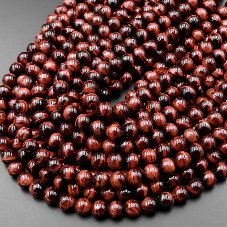 AAA Natural Red Tiger's Eye Beads Smooth Round 4mm 6mm 8mm 10mm 12mm 15.5" Strand