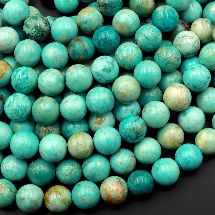 AAA Genuine Natural Peruvian Turquoise 6mm 8mm 10mm Round Beads Stunning Genuine Blue Green Turquoise Gemstone Beads 15.5" Strand