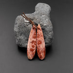 Natural Red Galaxy Jasper Earring Pair Teardrop Cabochon Pair Drilled Matched Gemstone Beads