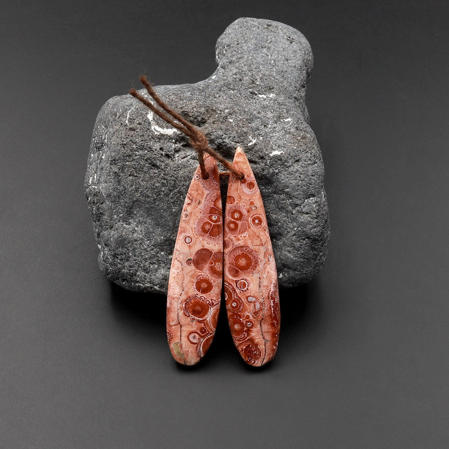 Natural Red Galaxy Jasper Earring Pair Teardrop Cabochon Pair Drilled Matched Gemstone Beads