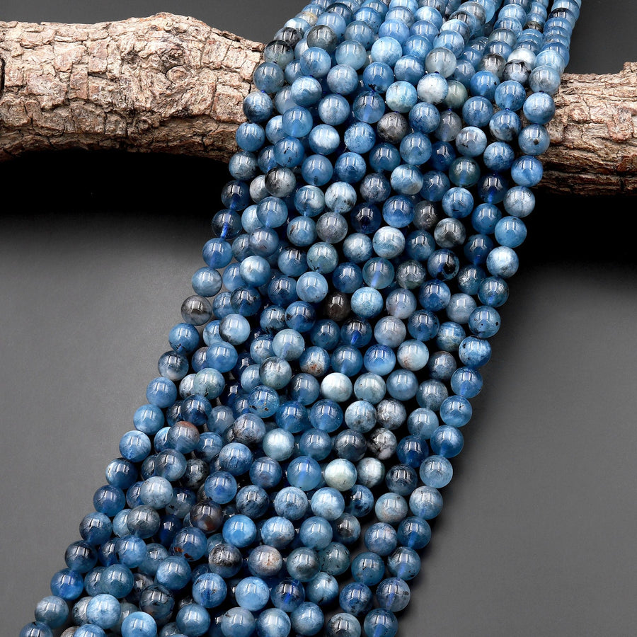AA Natural Stormy Blue Santa Maria Aquamarine 4mm 5mm 6mm 8mm 10mm Round Beads Gemstone 15.5" Strand