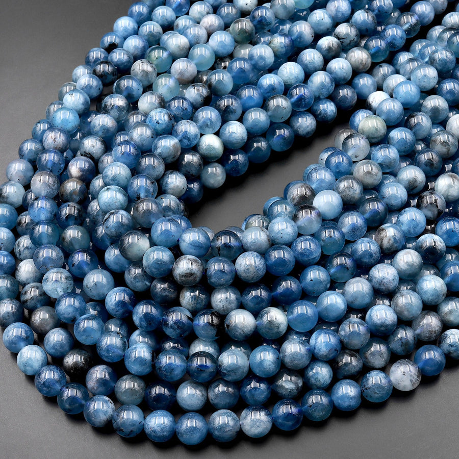 AA Natural Stormy Blue Santa Maria Aquamarine 4mm 5mm 6mm 8mm 10mm Round Beads Gemstone 15.5" Strand